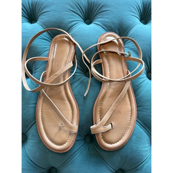 Antonio Melani Leather Nude Toe Strap Sandals size 11 - Picture 1 of 4